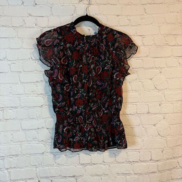 Draper James Red and Blue Flutter Sleeve Blouse - Picture 1 of 7